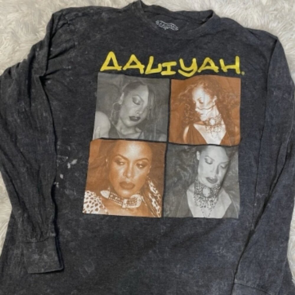 Aaliyah T-Shirt Women Medium Tye Die Big Graphic Tee Music Retro Long Sleeve Top